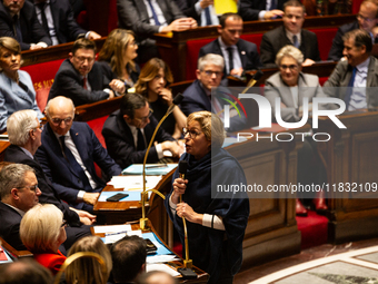 Nathalie Delattre, Minister attached to the Prime Minister responsible for Relations with Parliament, speaks during the questions to the gov...