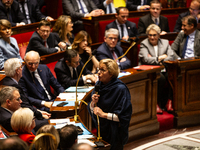 Nathalie Delattre, Minister attached to the Prime Minister responsible for Relations with Parliament, speaks during the questions to the gov...