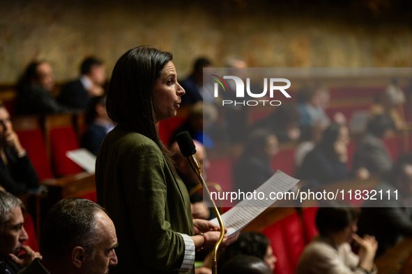 Marianni Maximi, deputy of the La France Insoumise group, speaks during the session of questions to the government at the National Assembly...