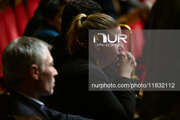 Mathilde Panot, President of the La France Insoumise group, is seen during the session of questions to the government at the National Assemb...