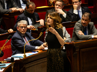 Maud Bregeon, French government spokesperson, speaks during the questions to the government session at the National Assembly in Paris, Franc...