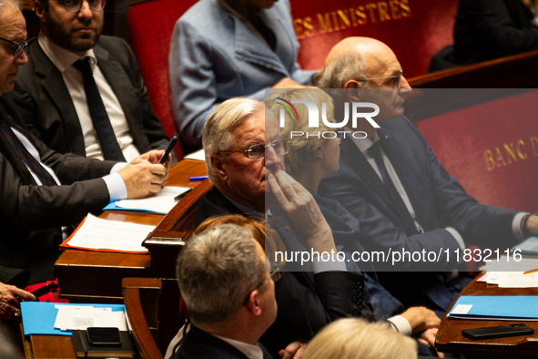 French Prime Minister Michel Barnier is seen during the questions to the government session at the National Assembly in Paris, France, on Ma...