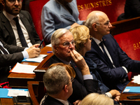 French Prime Minister Michel Barnier is seen during the questions to the government session at the National Assembly in Paris, France, on Ma...