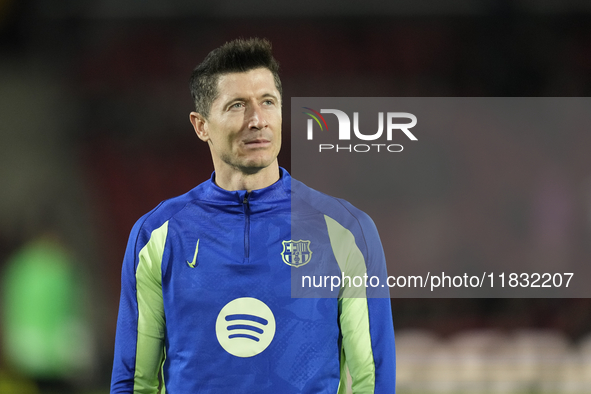 Robert Lewandowski centre-forward of Barcelona and Poland during the warm-up before the La Liga match between RCD Mallorca and FC Barcelona...