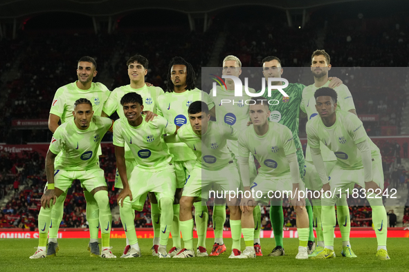 Barcelona line up (L-R) Ferran Torres, Pau Cubarsi, Jules Kounde, Dani Olmo, Inaki Pena, Inigo Martinez, Raphinha, Lamine Yamal, Pedri, Marc...