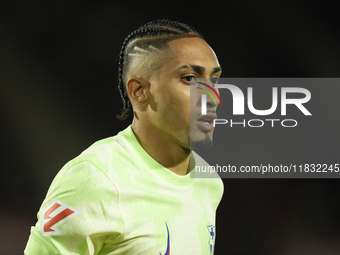 Raphinha right winger of Barcelona and Brazil during the La Liga match between RCD Mallorca and FC Barcelona at Estadi de Son Moix on Decemb...