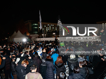 Hundreds of citizens gather in front of the National Assembly in Seoul, South Korea, on December 4, 2024, demanding the repeal of the martia...