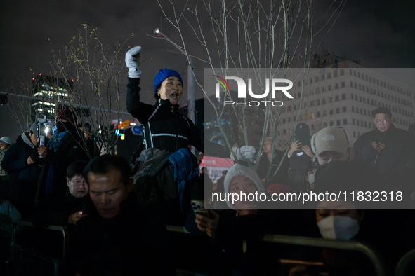 Hundreds of citizens gather in front of the National Assembly in Seoul, South Korea, on December 4, 2024, demanding the repeal of the martia...