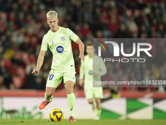 Dani Olmo attacking midfield of Barcelona and Spain during the La Liga match between RCD Mallorca and FC Barcelona at Estadi de Son Moix on...