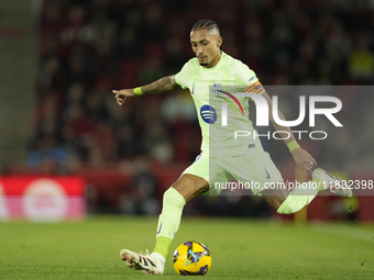 Raphinha right winger of Barcelona and Brazil during the La Liga match between RCD Mallorca and FC Barcelona at Estadi de Son Moix on Decemb...