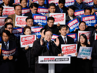 Lee Jae-myung, leader of the Democratic Party of Korea, delivers a speech at an opposition coalition rally in front of the National Assembly...