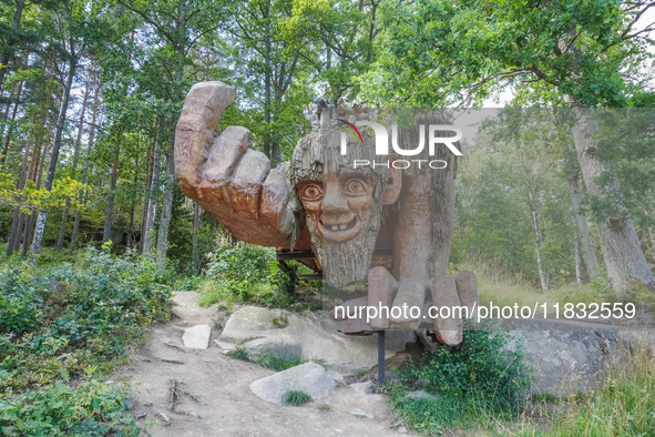 A general view of the Trollparken Garpes Vanner sculpture park is seen in Gamleby, Sweden, on August 11, 2024. The artist Jerzy Przybyl, als...