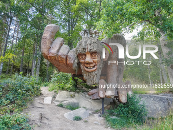 A general view of the Trollparken Garpes Vanner sculpture park is seen in Gamleby, Sweden, on August 11, 2024. The artist Jerzy Przybyl, als...