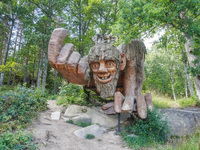 A general view of the Trollparken Garpes Vanner sculpture park is seen in Gamleby, Sweden, on August 11, 2024. The artist Jerzy Przybyl, als...