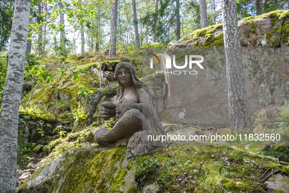 A general view of the Trollparken Garpes Vanner sculpture park is seen in Gamleby, Sweden, on August 11, 2024. The artist Jerzy Przybyl, als...