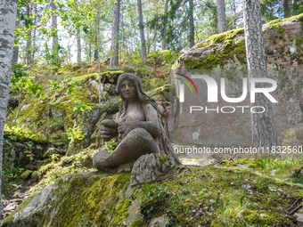 A general view of the Trollparken Garpes Vanner sculpture park is seen in Gamleby, Sweden, on August 11, 2024. The artist Jerzy Przybyl, als...