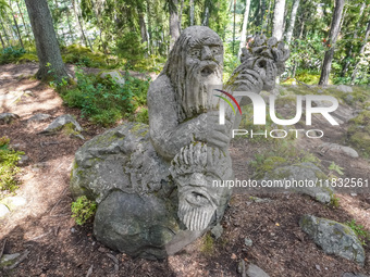 A general view of the Trollparken Garpes Vanner sculpture park is seen in Gamleby, Sweden, on August 11, 2024. The artist Jerzy Przybyl, als...