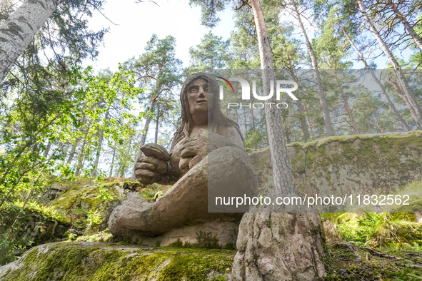 A general view of the Trollparken Garpes Vanner sculpture park is seen in Gamleby, Sweden, on August 11, 2024. The artist Jerzy Przybyl, als...