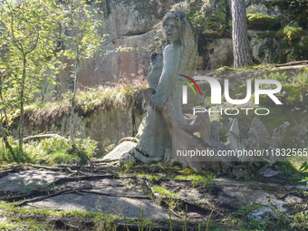 A general view of the Trollparken Garpes Vanner sculpture park is seen in Gamleby, Sweden, on August 11, 2024. The artist Jerzy Przybyl, als...