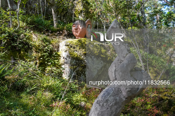 A general view of the Trollparken Garpes Vanner sculpture park is seen in Gamleby, Sweden, on August 11, 2024. The artist Jerzy Przybyl, als...