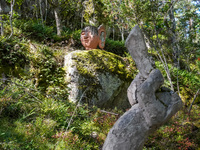 A general view of the Trollparken Garpes Vanner sculpture park is seen in Gamleby, Sweden, on August 11, 2024. The artist Jerzy Przybyl, als...