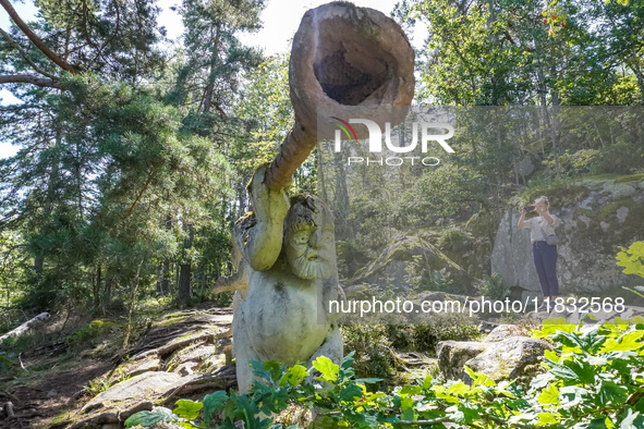 A general view of the Trollparken Garpes Vanner sculpture park is seen in Gamleby, Sweden, on August 11, 2024. The artist Jerzy Przybyl, als...