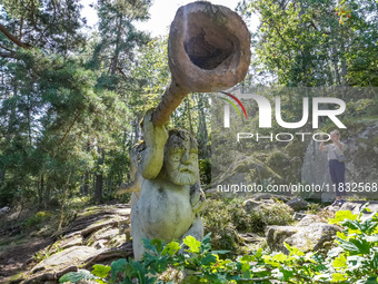 A general view of the Trollparken Garpes Vanner sculpture park is seen in Gamleby, Sweden, on August 11, 2024. The artist Jerzy Przybyl, als...