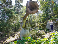 A general view of the Trollparken Garpes Vanner sculpture park is seen in Gamleby, Sweden, on August 11, 2024. The artist Jerzy Przybyl, als...