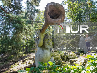 A general view of the Trollparken Garpes Vanner sculpture park is seen in Gamleby, Sweden, on August 11, 2024. The artist Jerzy Przybyl, als...