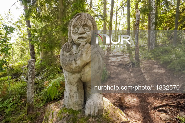 A general view of the Trollparken Garpes Vanner sculpture park is seen in Gamleby, Sweden, on August 11, 2024. The artist Jerzy Przybyl, als...