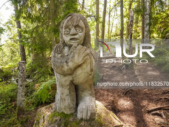 A general view of the Trollparken Garpes Vanner sculpture park is seen in Gamleby, Sweden, on August 11, 2024. The artist Jerzy Przybyl, als...