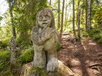 A general view of the Trollparken Garpes Vanner sculpture park is seen in Gamleby, Sweden, on August 11, 2024. The artist Jerzy Przybyl, als...