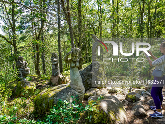 A general view of the Trollparken Garpes Vanner sculpture park is seen in Gamleby, Sweden, on August 11, 2024. The artist Jerzy Przybyl, als...