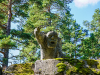 A general view of the Trollparken Garpes Vanner sculpture park is seen in Gamleby, Sweden, on August 11, 2024. The artist Jerzy Przybyl, als...