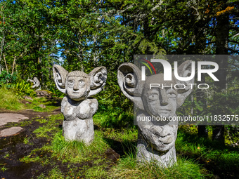 A general view of the Trollparken Garpes Vanner sculpture park is seen in Gamleby, Sweden, on August 11, 2024. The artist Jerzy Przybyl, als...