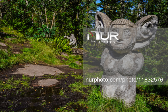 A general view of the Trollparken Garpes Vanner sculpture park is seen in Gamleby, Sweden, on August 11, 2024. The artist Jerzy Przybyl, als...