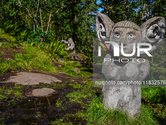 A general view of the Trollparken Garpes Vanner sculpture park is seen in Gamleby, Sweden, on August 11, 2024. The artist Jerzy Przybyl, als...