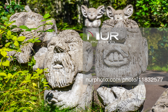 A general view of the Trollparken Garpes Vanner sculpture park is seen in Gamleby, Sweden, on August 11, 2024. The artist Jerzy Przybyl, als...