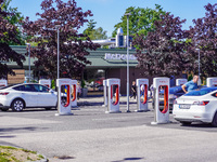 A Tesla SuperCharger charging station is seen in Vaxjo, Sweden, on August 13, 2024. (