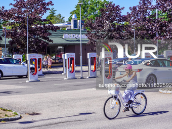 A Tesla SuperCharger charging station is seen in Vaxjo, Sweden, on August 13, 2024. (