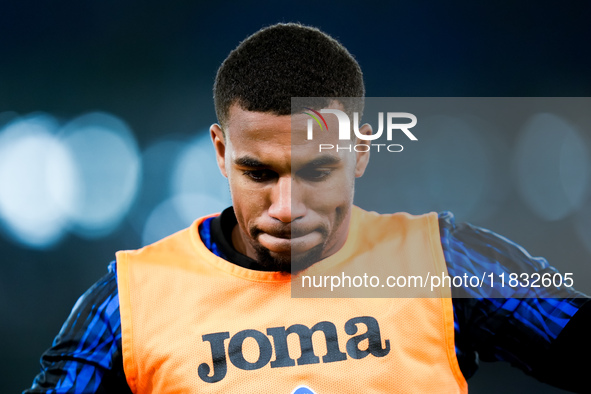 Isak Hien of Atalanta BC looks on during the Serie A Enilive match between AS Roma and Atalanta BC at Stadio Olimpico on December 02, 2024 i...