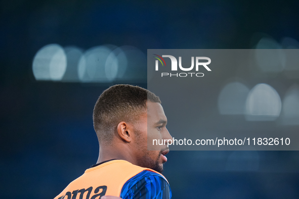 Isak Hien of Atalanta BC looks on during the Serie A Enilive match between AS Roma and Atalanta BC at Stadio Olimpico on December 02, 2024 i...