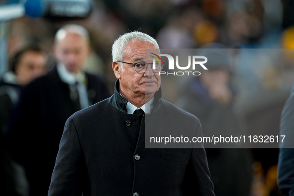 Claudio Ranieri head coach of AS Roma looks on during the Serie A Enilive match between AS Roma and Atalanta BC at Stadio Olimpico on Decemb...