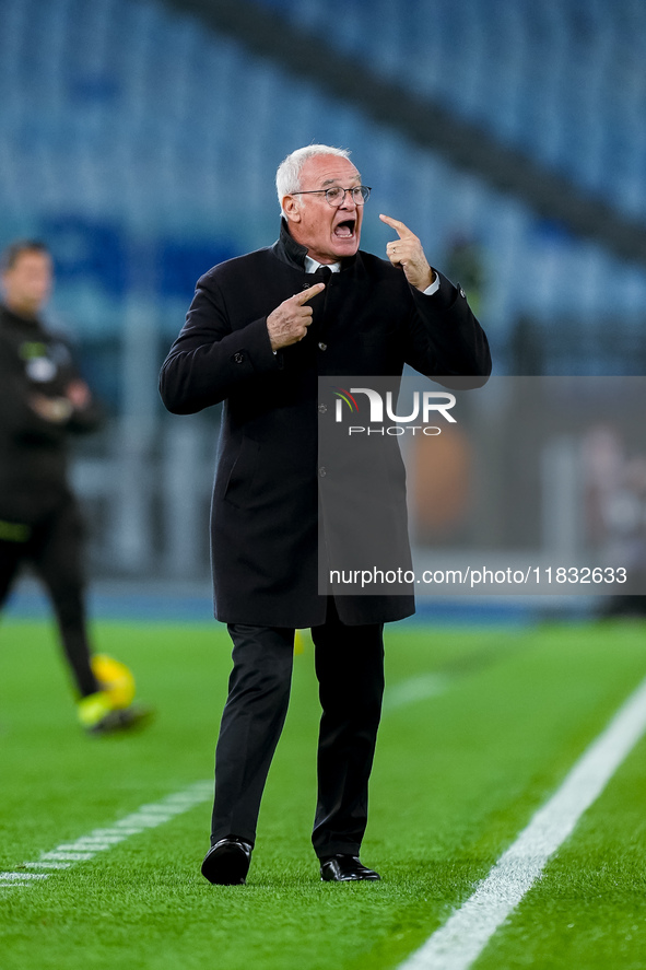 Claudio Ranieri head coach of AS Roma gestures during the Serie A Enilive match between AS Roma and Atalanta BC at Stadio Olimpico on Decemb...