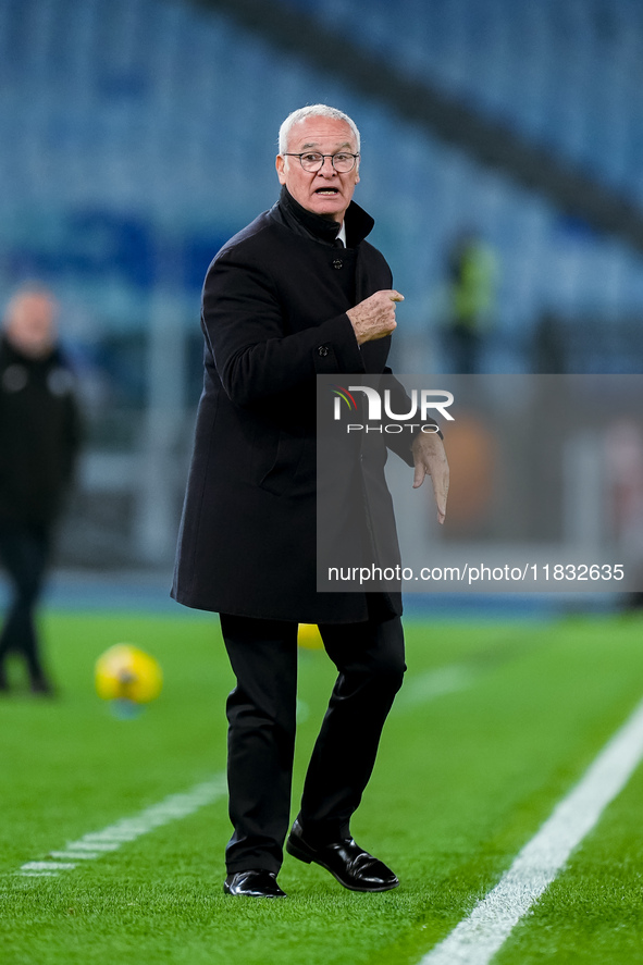 Claudio Ranieri head coach of AS Roma gestures during the Serie A Enilive match between AS Roma and Atalanta BC at Stadio Olimpico on Decemb...