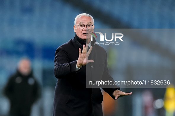 reacts m\gestures during the Serie A Enilive match between AS Roma and Atalanta BC at Stadio Olimpico on December 02, 2024 in Rome, Italy. 