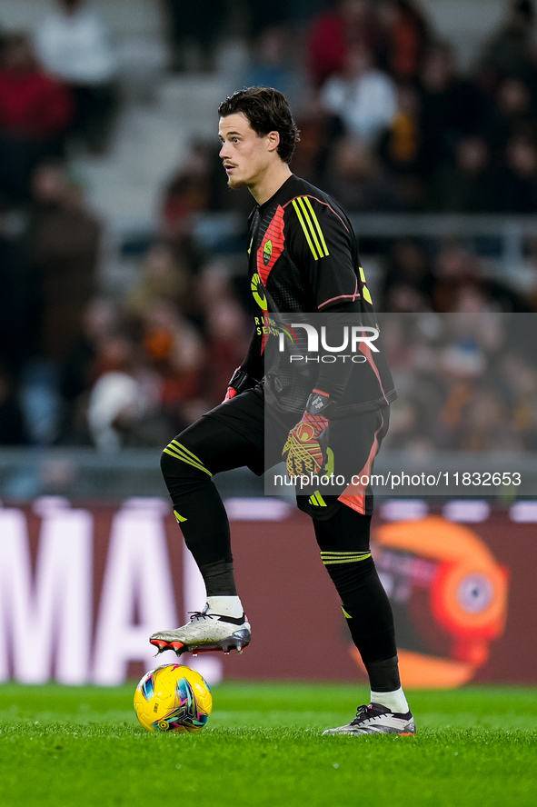 Mile Svilar of AS Roma during the Serie A Enilive match between AS Roma and Atalanta BC at Stadio Olimpico on December 02, 2024 in Rome, Ita...