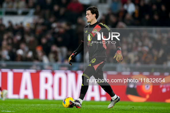 Mile Svilar of AS Roma during the Serie A Enilive match between AS Roma and Atalanta BC at Stadio Olimpico on December 02, 2024 in Rome, Ita...