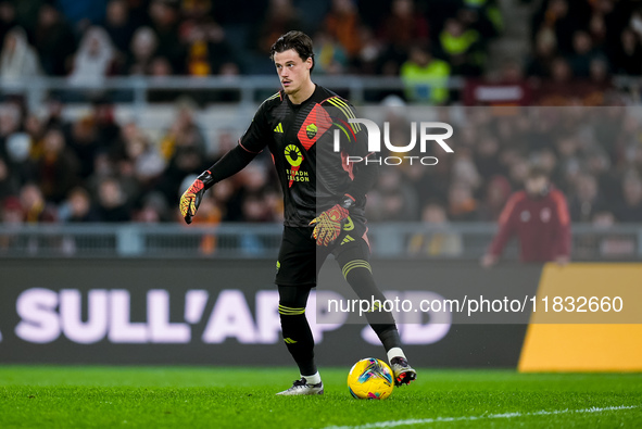 Mile Svilar of AS Roma during the Serie A Enilive match between AS Roma and Atalanta BC at Stadio Olimpico on December 02, 2024 in Rome, Ita...