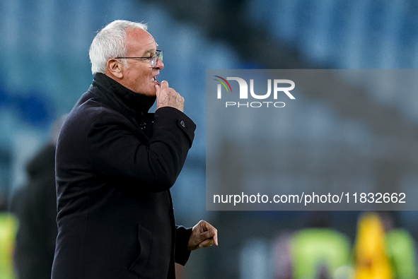 Claudio Ranieri head coach of AS Roma looks on kduring the Serie A Enilive match between AS Roma and Atalanta BC at Stadio Olimpico on Decem...